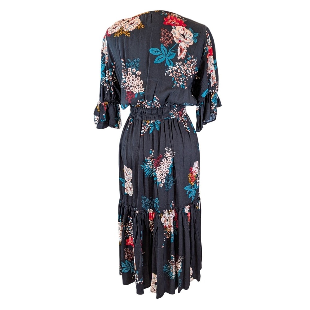Lovestitch Floral Prairie Midi Dress Black Tassel Tie Boho Cottagecore Small - Picture 2 of 8